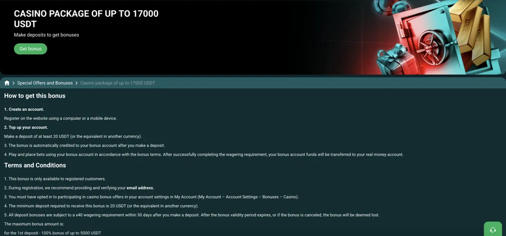 Paquete de casino de 22Bit de hasta 17.000 USDT: cómo conseguirlo y condiciones